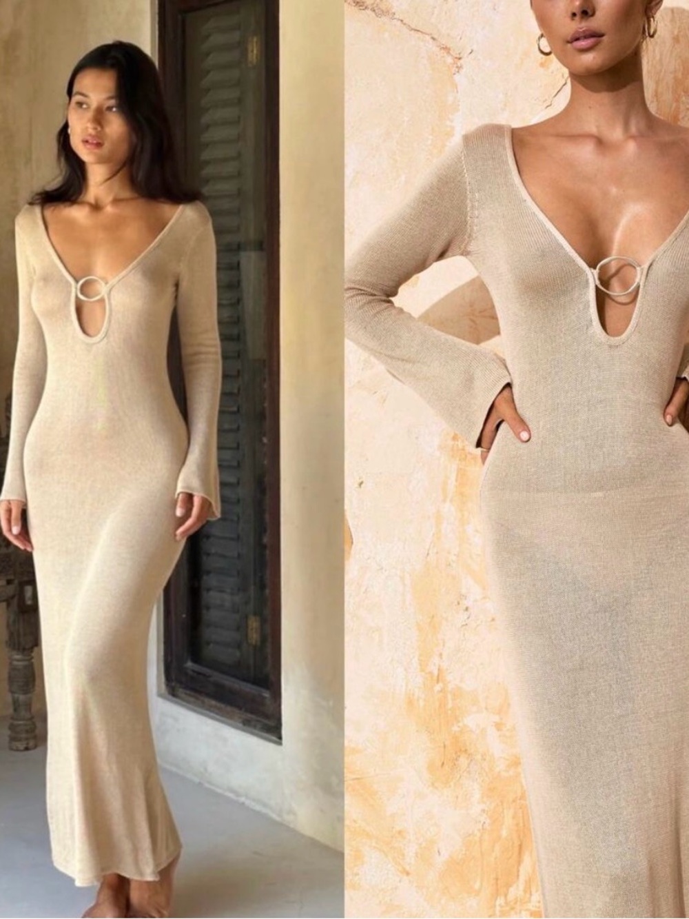 Flook the Label Nayala Long Sleeve Deep V Ring-Detail Maxi Dress - Picture 8 of 8